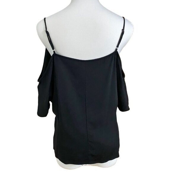 T ALEXANDER WANG BLACK METALLIC CHAIN V-NECK COLD SHOULDER TOP - 6 - Picture 5 of 12